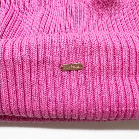 Free People Pink Outside the Lines Ribbed Oversized Slouchy Knit Cap Size OS - Picture 2 of 6